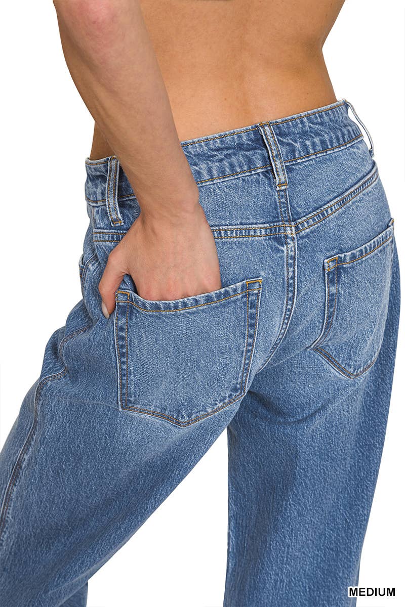 High Rise Cuffed Wide Leg Denim Pants