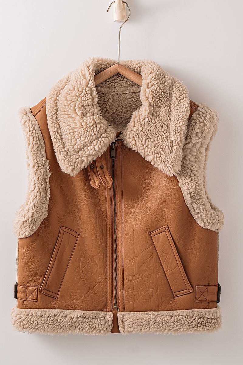 Faux Shearling Western Vest With Cozy Collar
