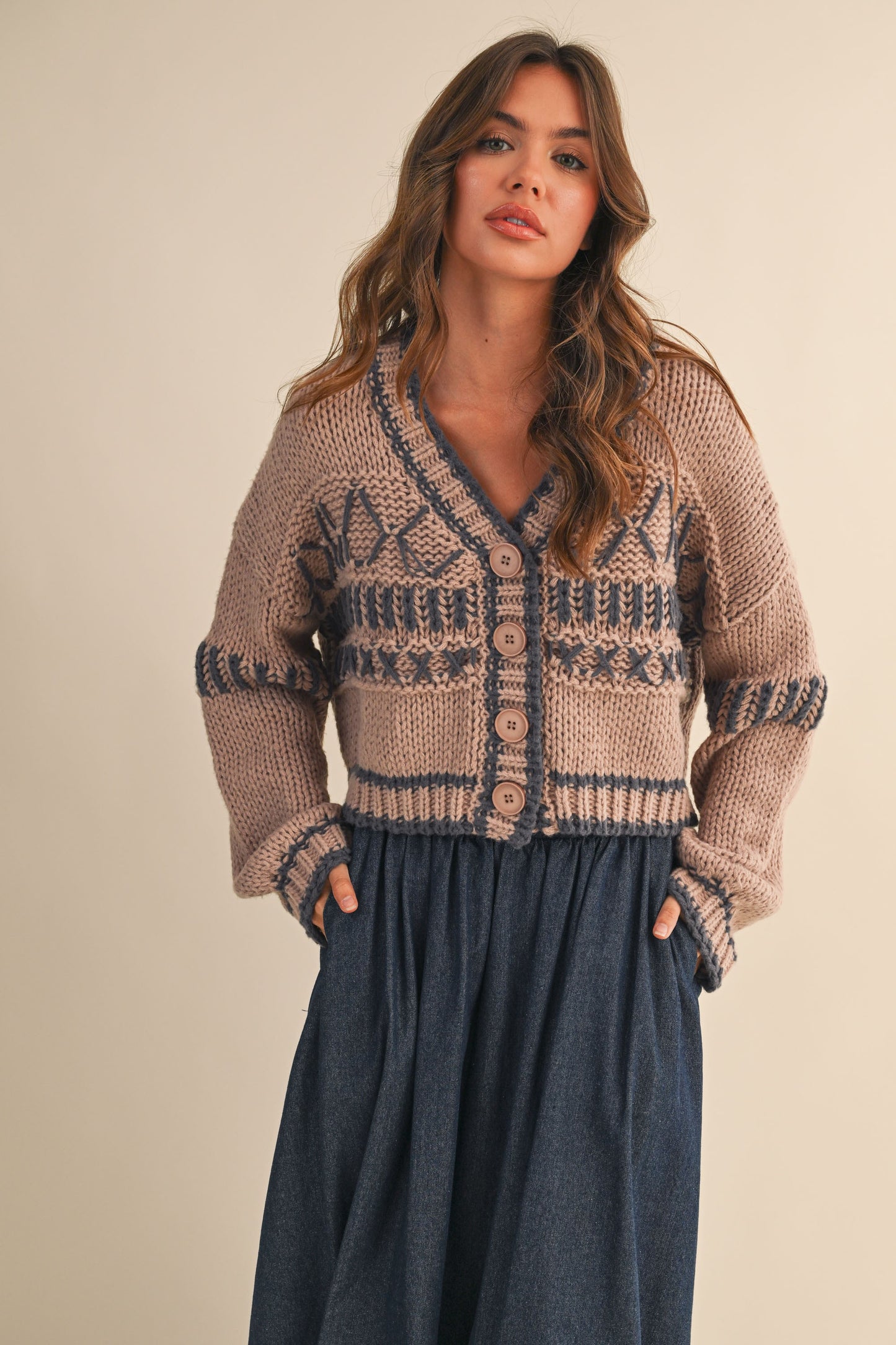 Patterned Cropped Sweater Cardigan 10/30 preorder
