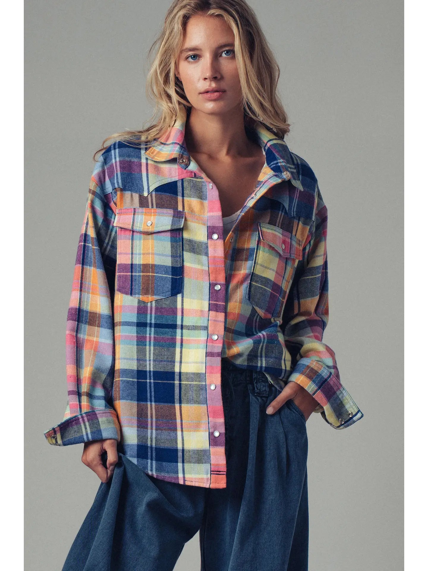 Plaid Snap-Front Western Shirt