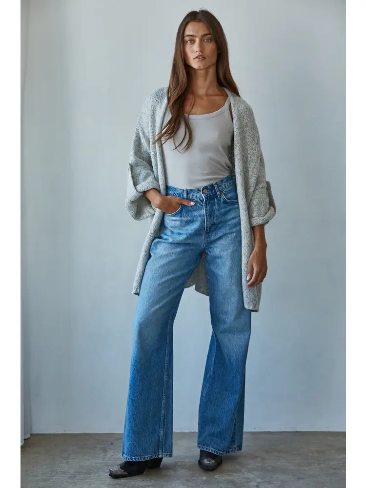 Knit Folded Quarter Sleeve Open Front Cardigan PREORDER 8/20