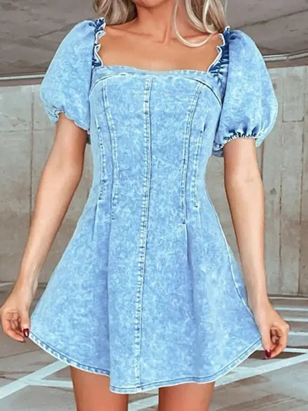 Puff Sleeve Denim Dress