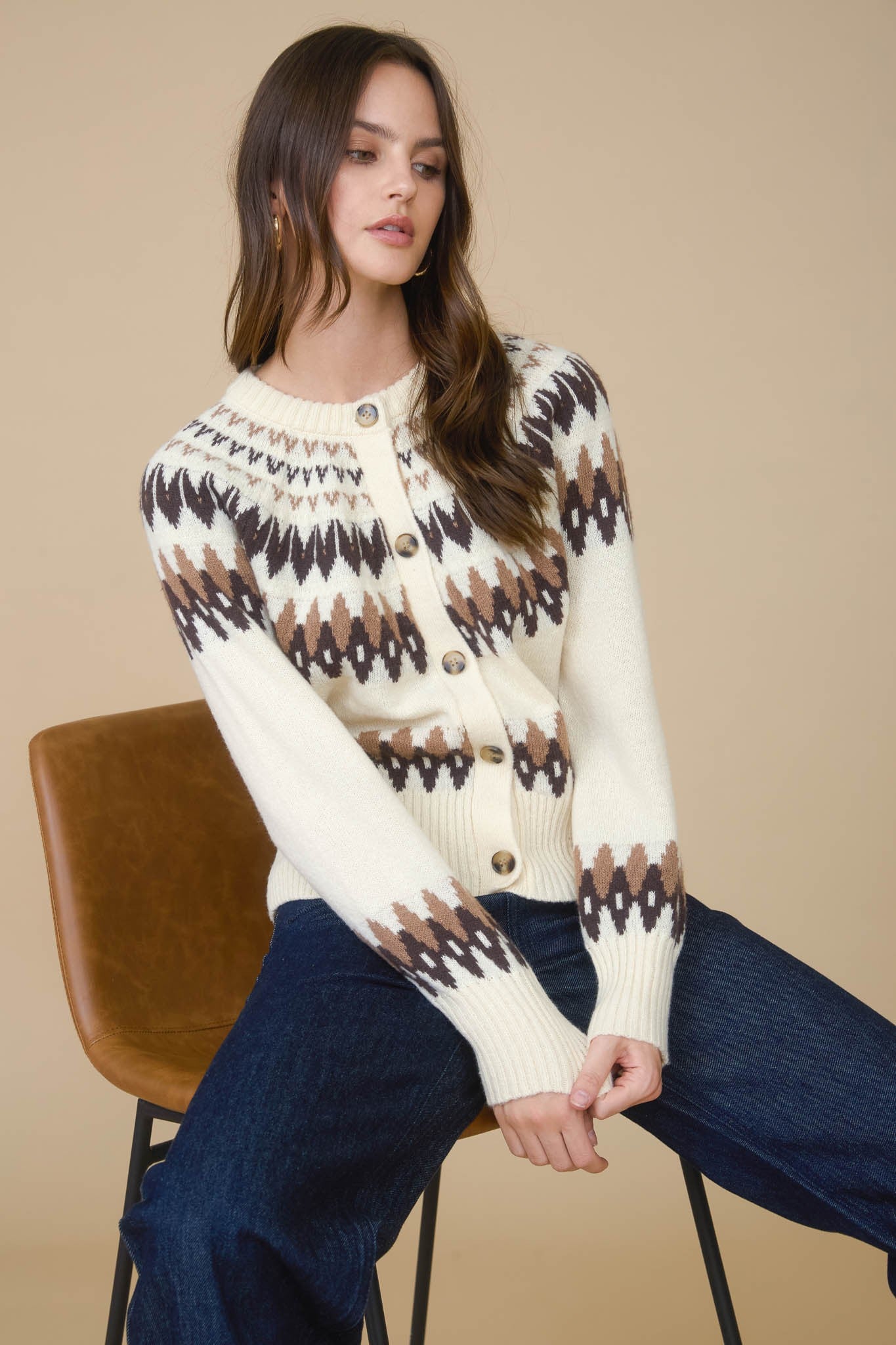 Multicolor Fair Isle Button Down Knit Cardigan