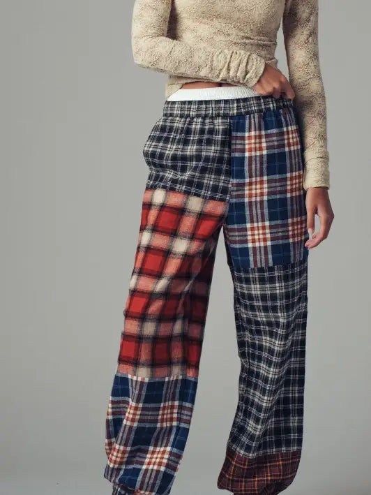 Mixed Plaid Patchwork Boho Jogger Pants