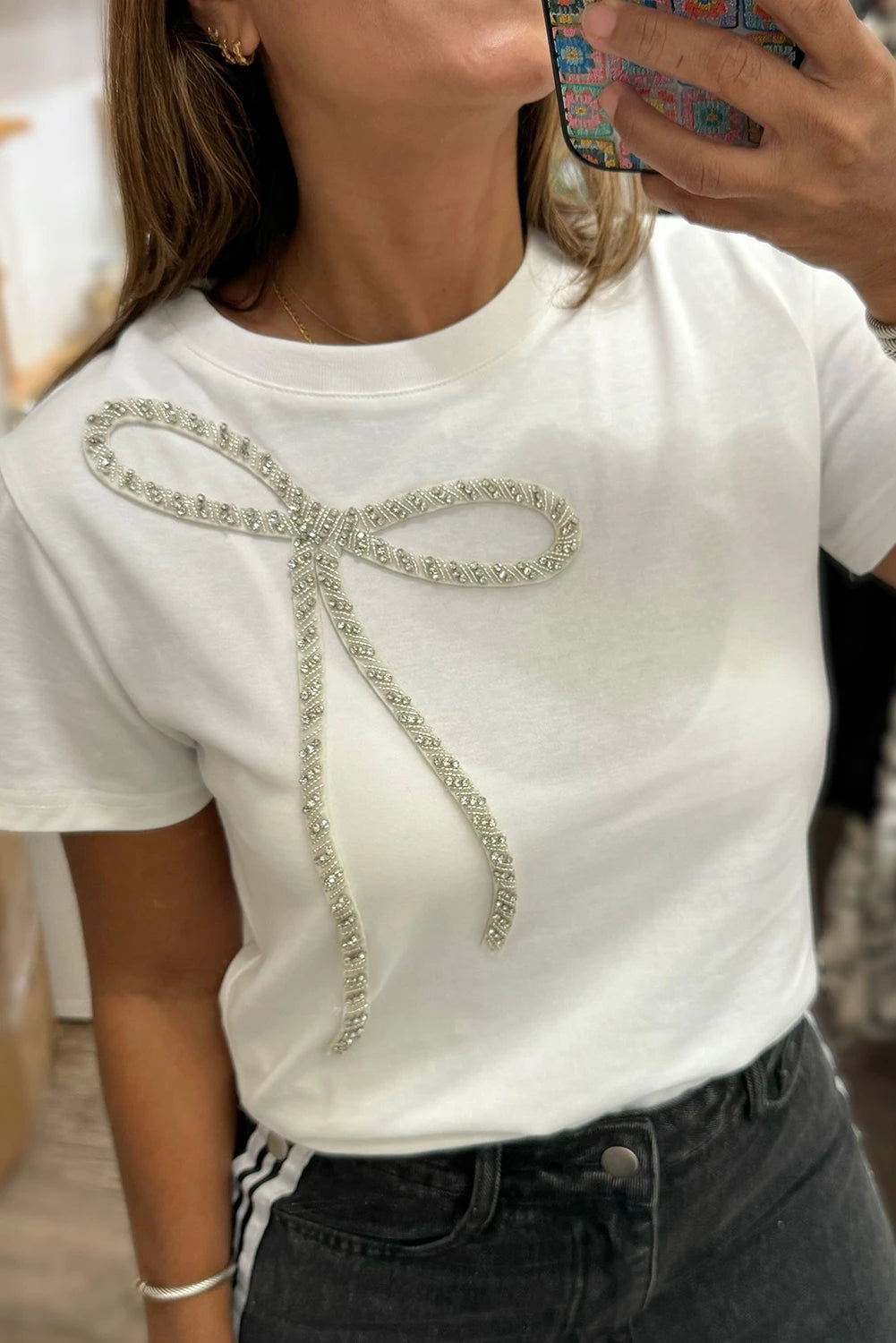 Rhinestone Bow embellished tee