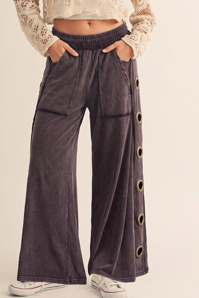 Mineral Wash Indigo Eyelet Wide Leg Pants