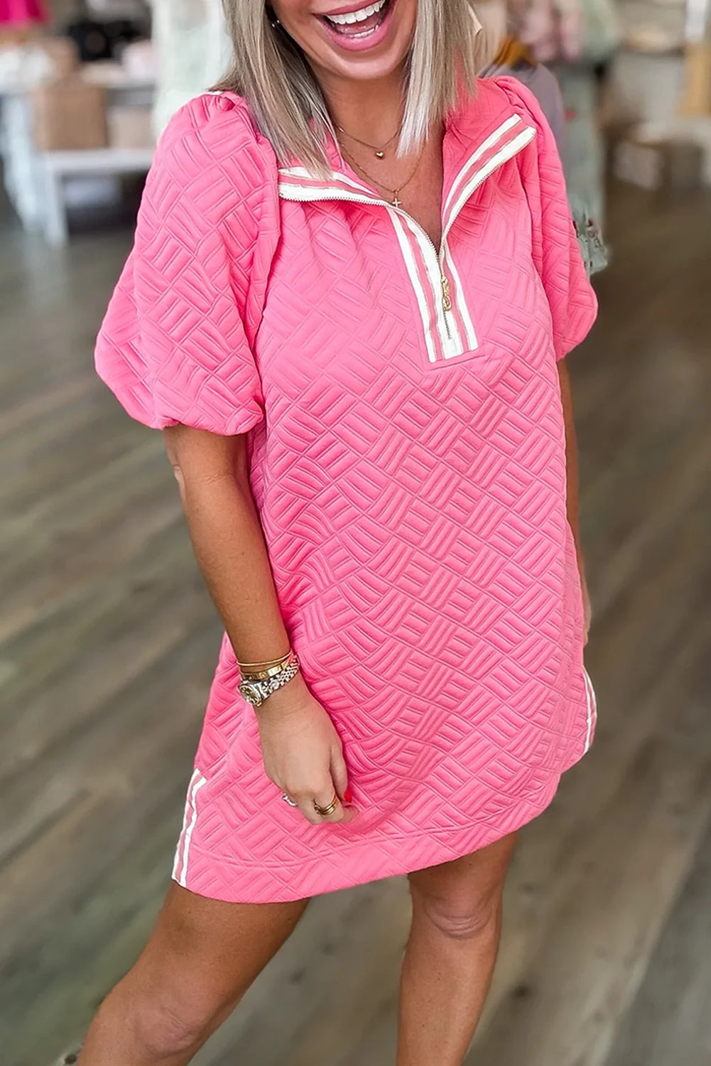 Pink Textured Zip Collard Dress preorder 5/1