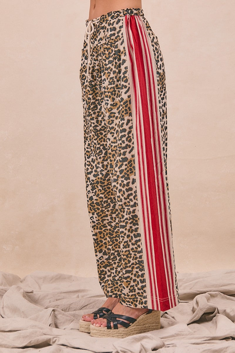 Leopard Red Stripe Drawstring Pant