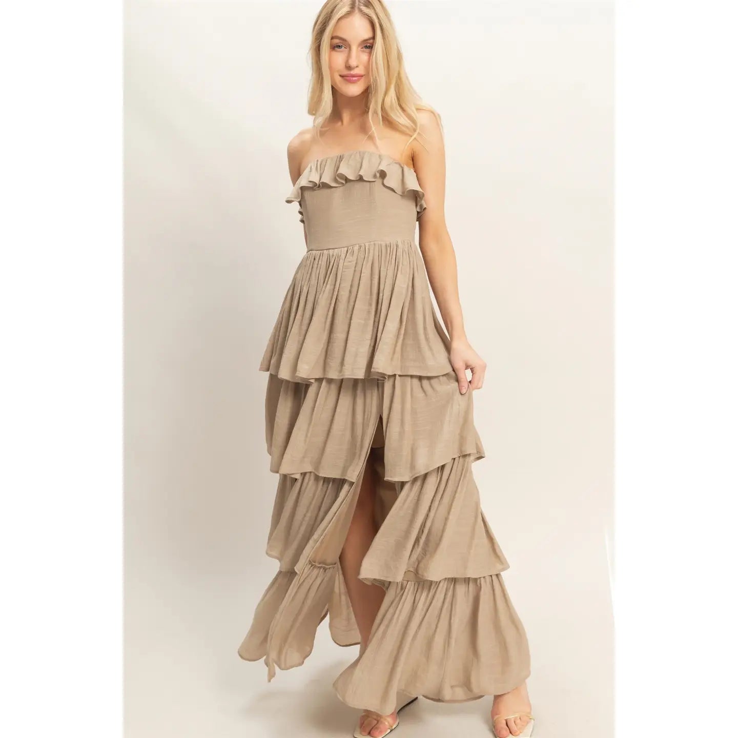 Tiered Strapless Ruffle Dress