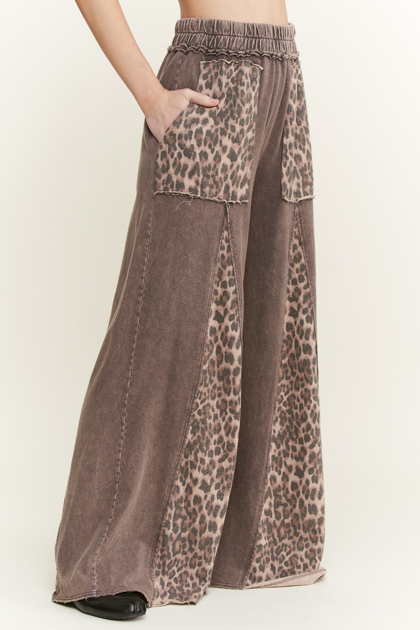 Mineral Washed Leopard Animal Print Flare Pants 10/12