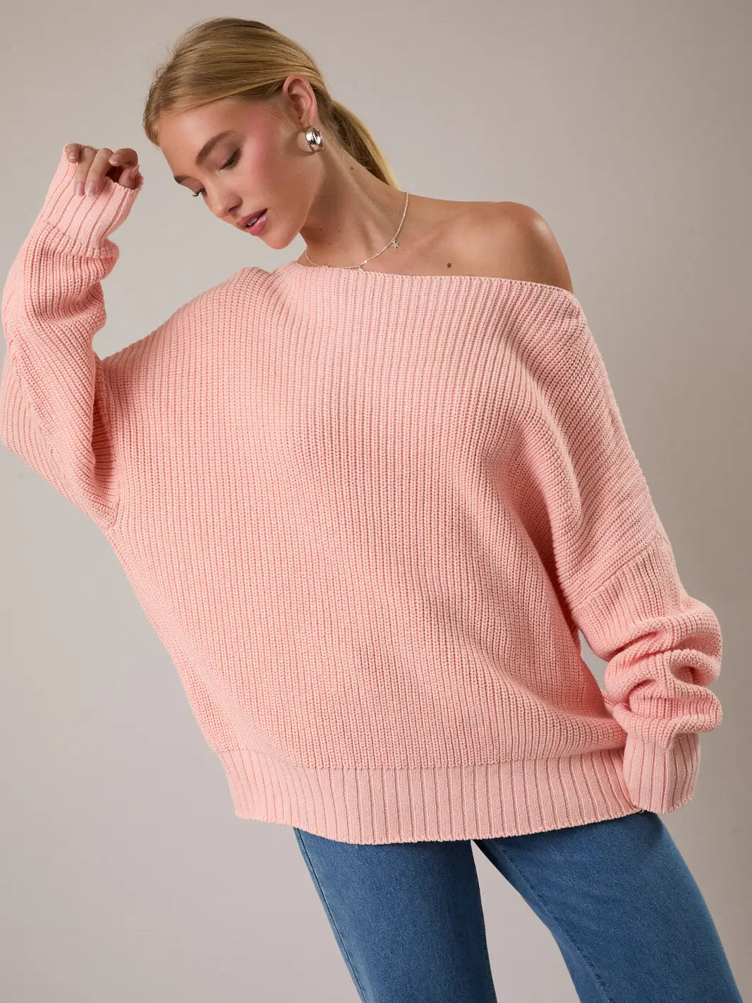 Peach Off Shoulder Sweater