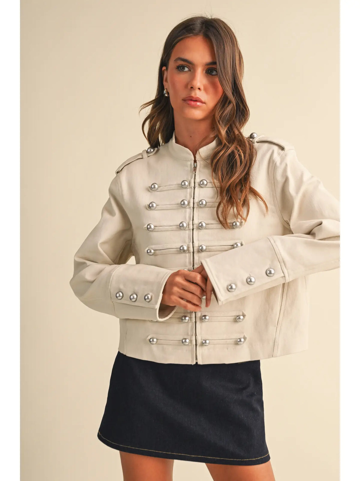 Napoleon High Neck Zipper Closure Cropped Jacket PREORDER 11/24