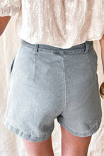 Load image into Gallery viewer, Beau Blue Ruffled High Waist Flap Pockets Denim Shorts
