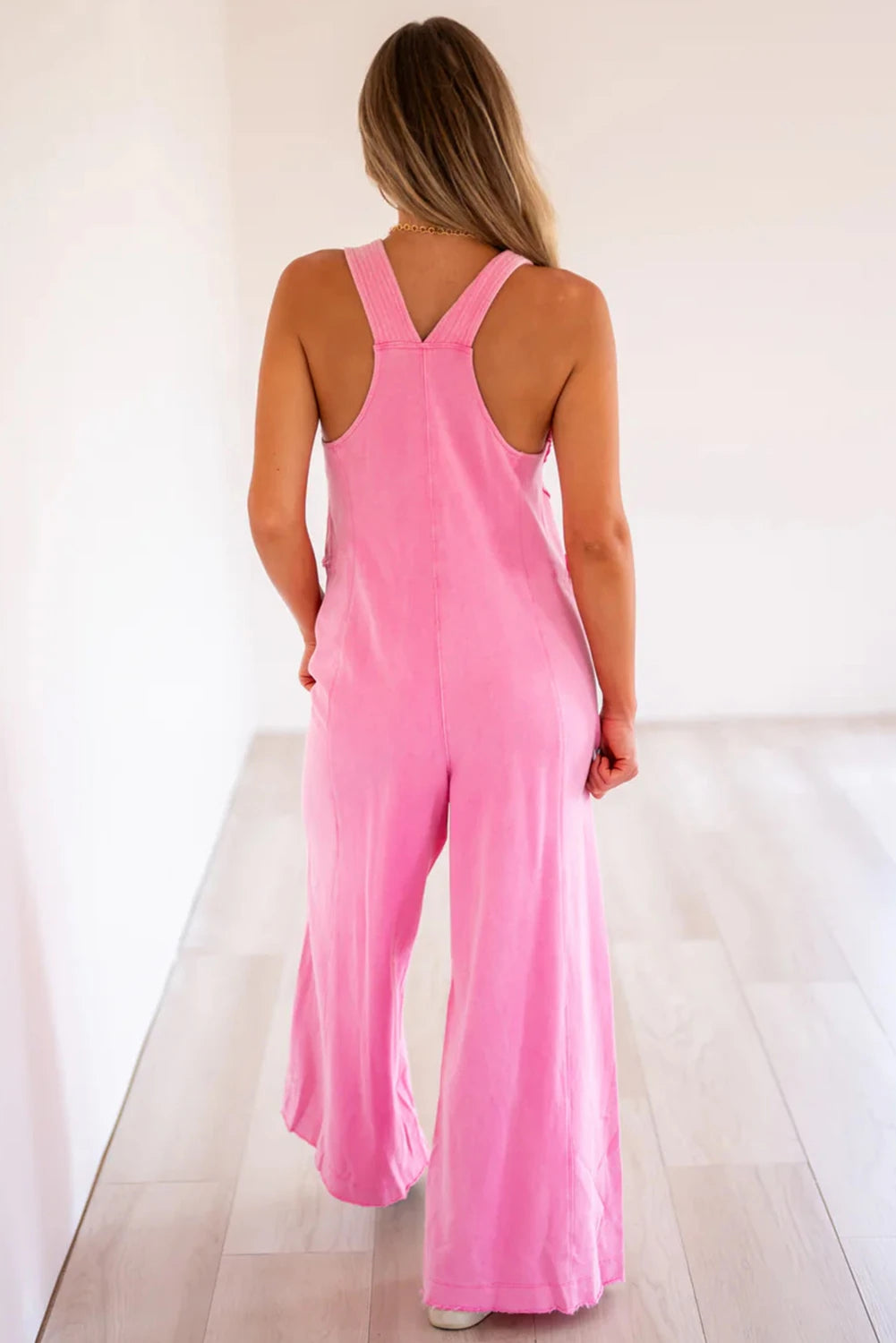 Bonbon Mineral Wash Raw Seamed Patchwork Wide Leg Loose Jumpsuit