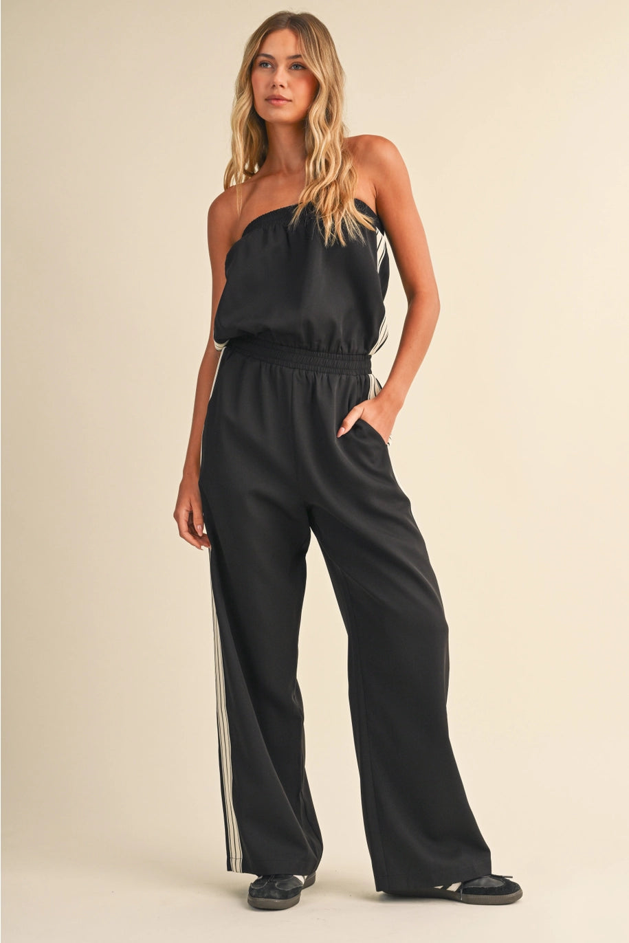 Strapless Stripe Trim Jumpsuit