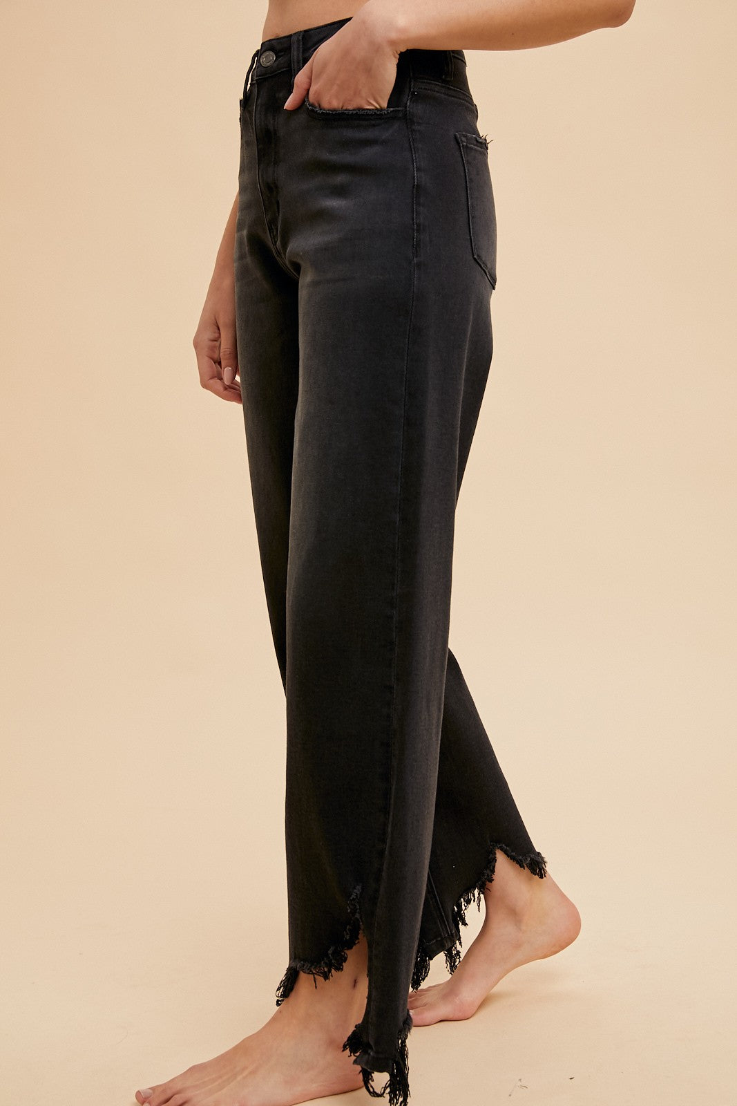 Black Ankle fringe Straight Leg Stretch Denim Jean preorder 6/5