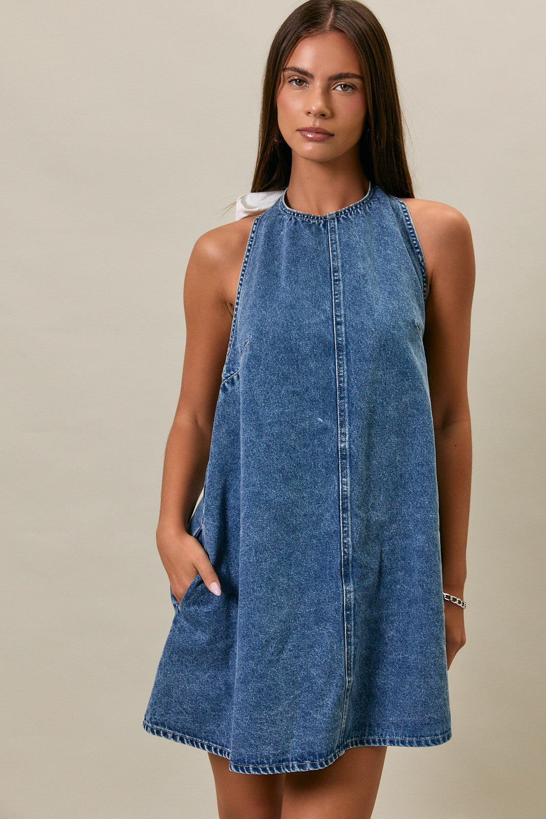 Halter Neck Sleeveless Denim Dress PREORDER 6/30