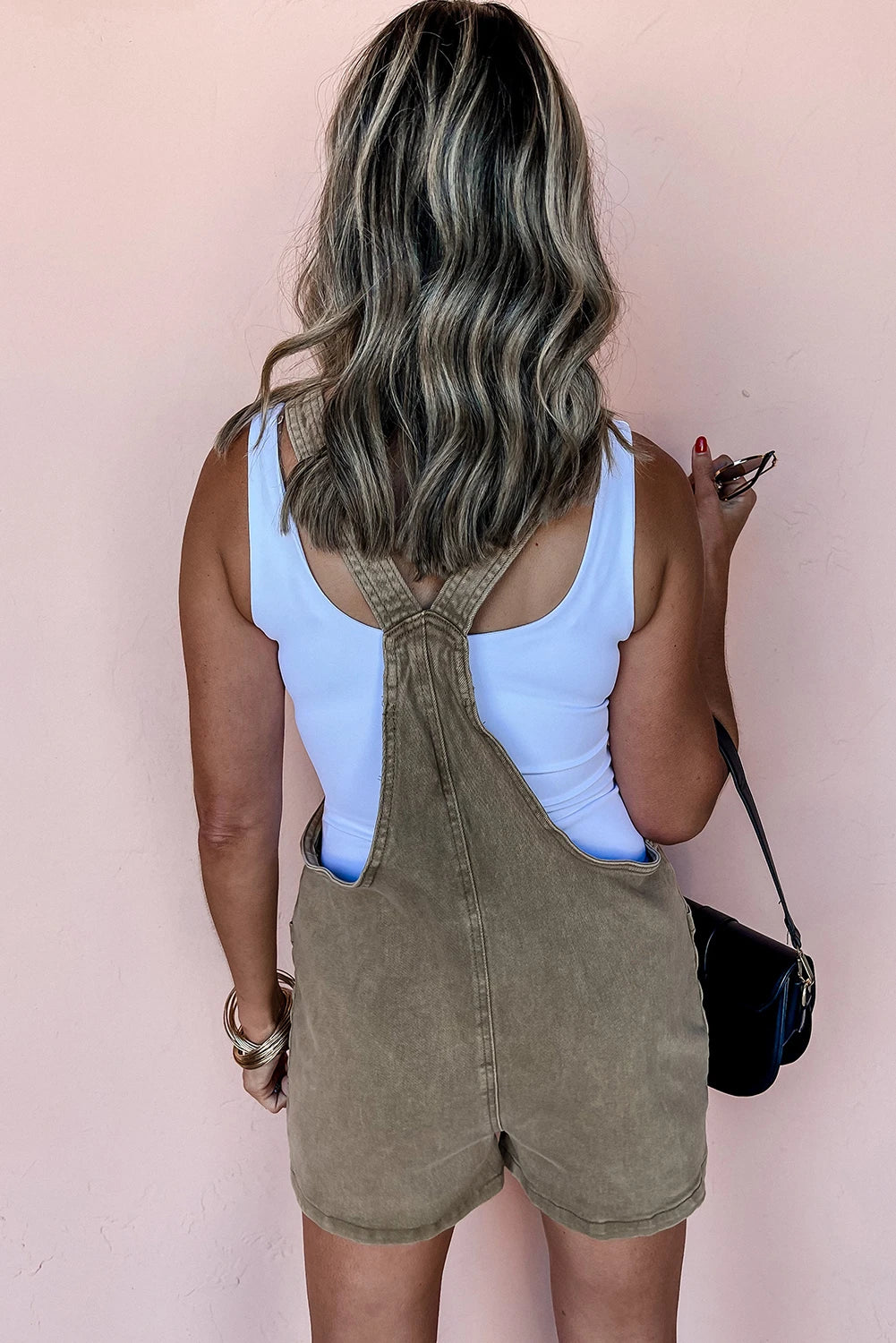 Light French Beige Knot Straps Denim Romper