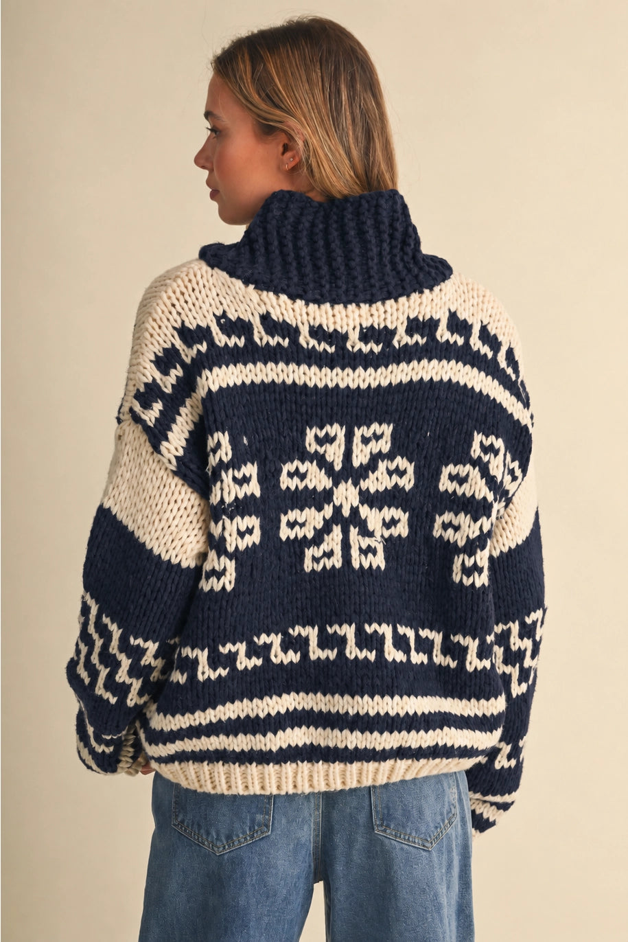 Pattern Chunky Zip Up Knit Jacket