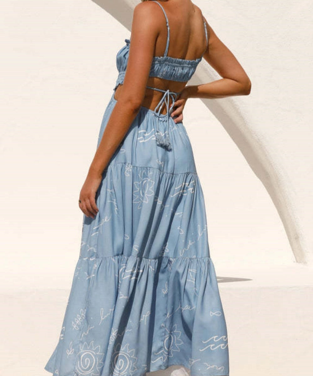 Beach Print Cut Out Maxi Dress