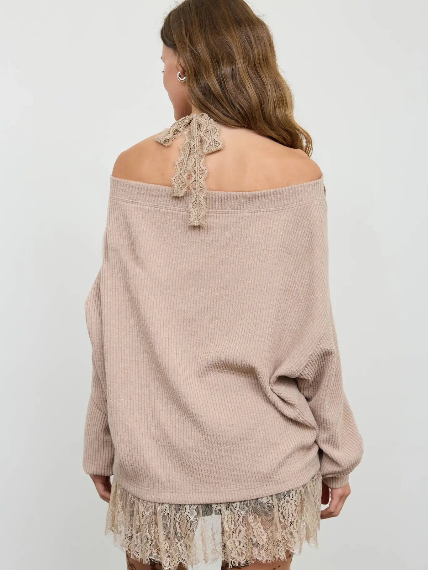 Layered Halter Lace Neck Off-Shoulder Knit Top