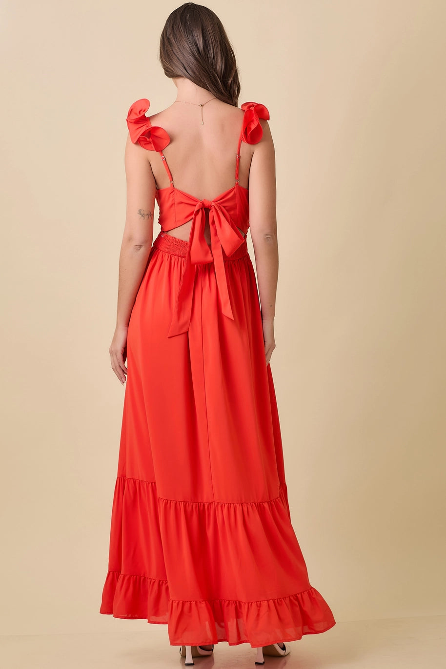 Summer Maxi Ruffle Sleeve Dress with Back Tie