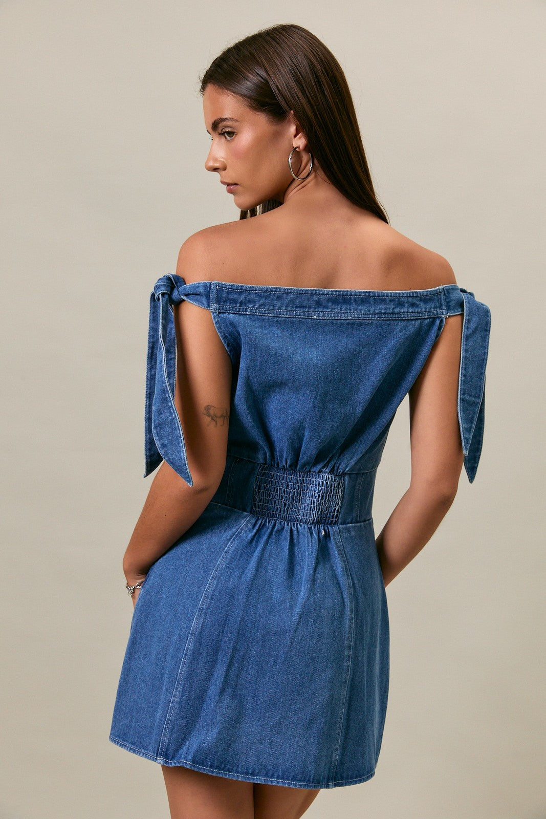 Off Shoulder Tie Strap Mini Dress PREORDER 5/13