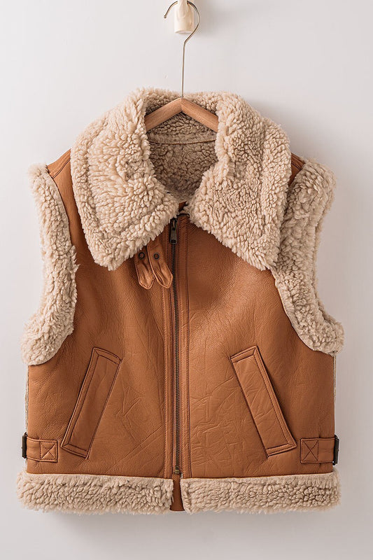 Faux Shearling Western Vest With Cozy Collar