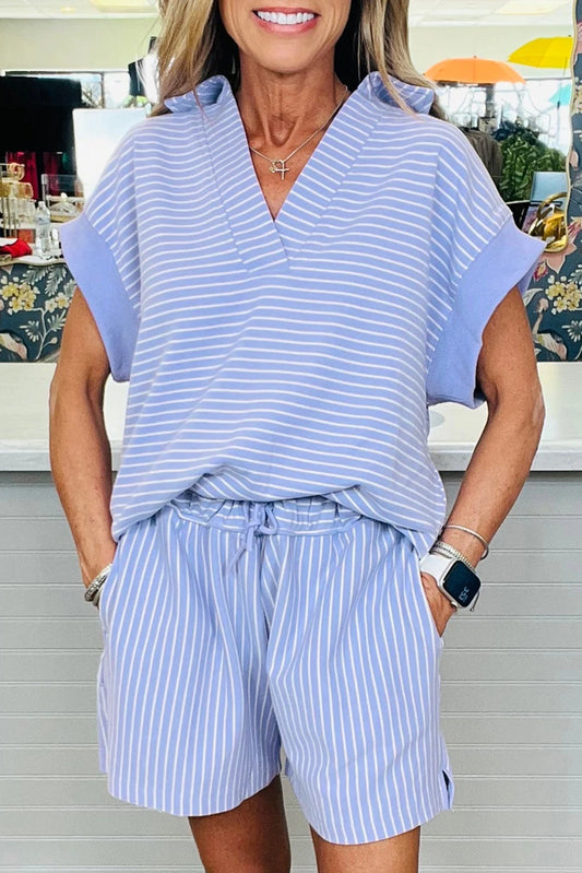 Blue and white Collared Lounge Set