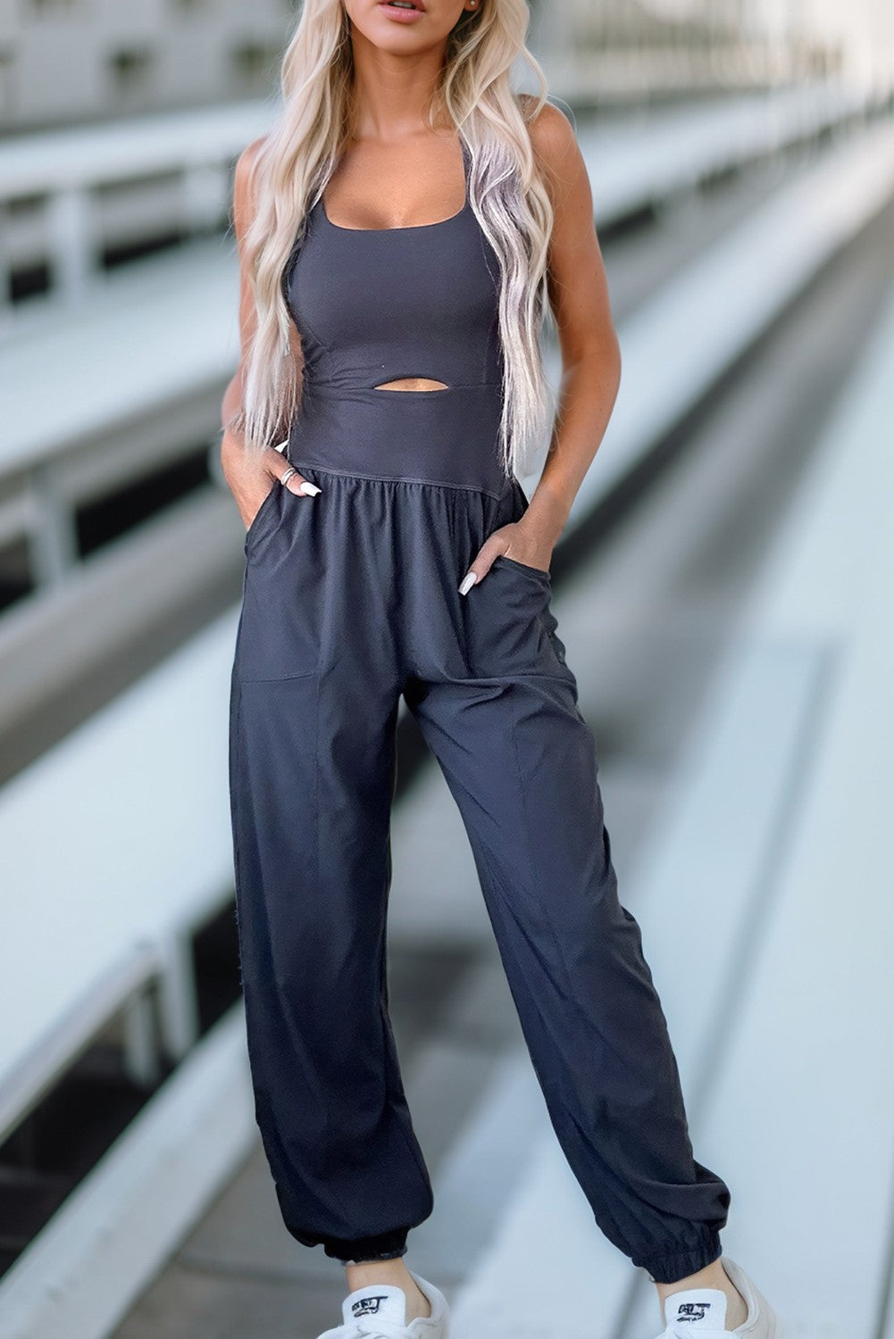 Grey Athletic Cut Out Jumpsuit