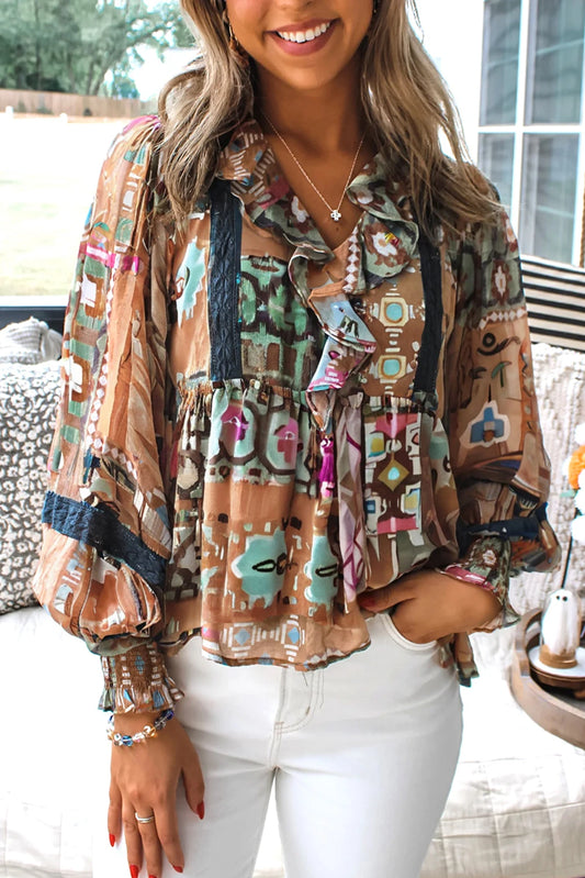 Khaki Abstract Blouse