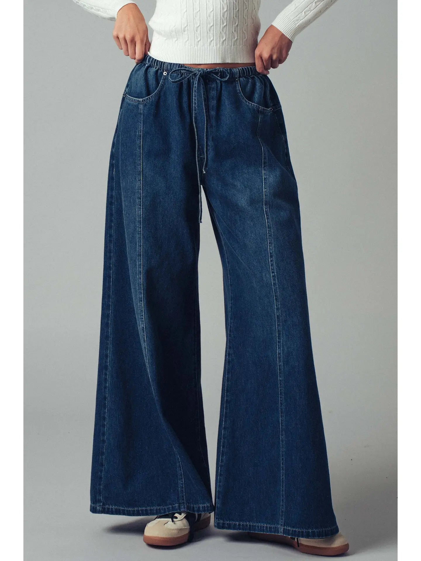 Wide Leg Drawstring Denim Pant