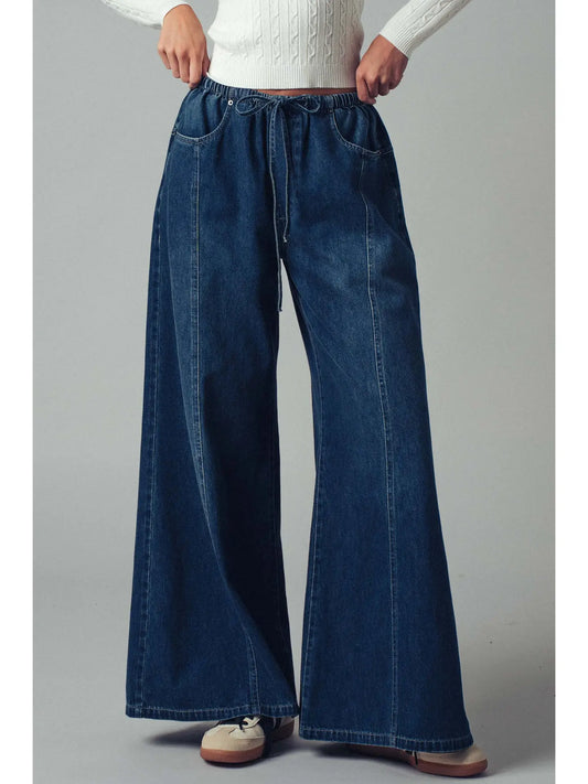 Wide Leg Drawstring Denim Pant