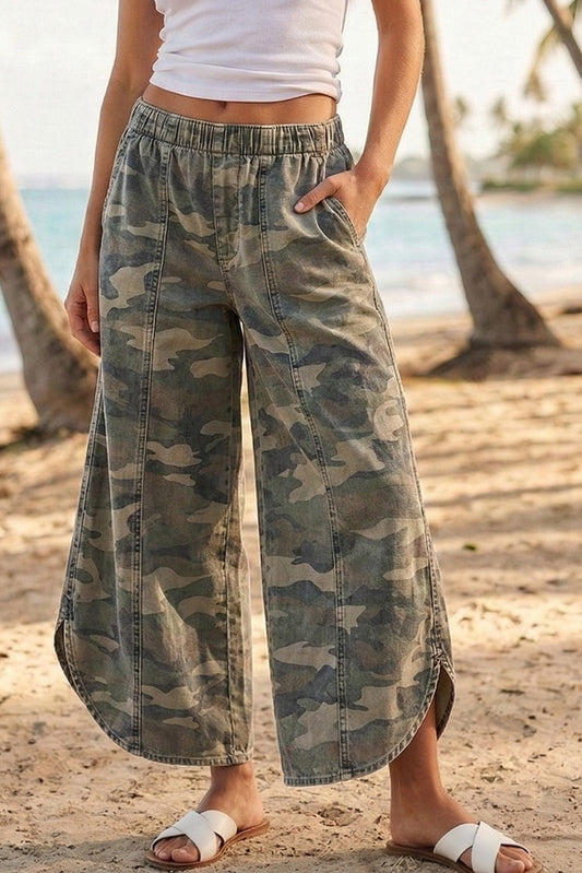 camo denim tulip pant