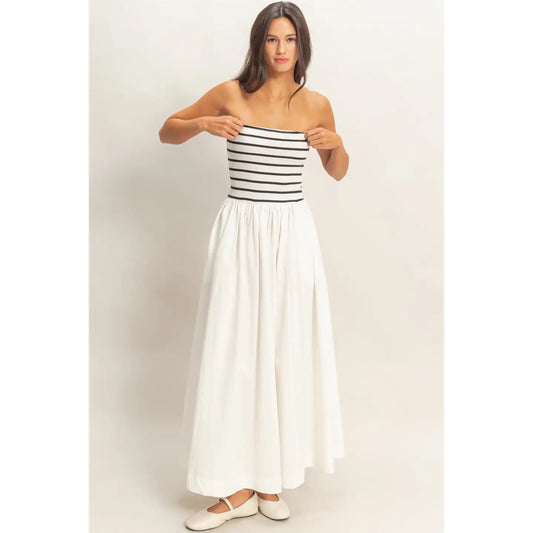 Striped Strapless Flowy Midi Dress 2 colors