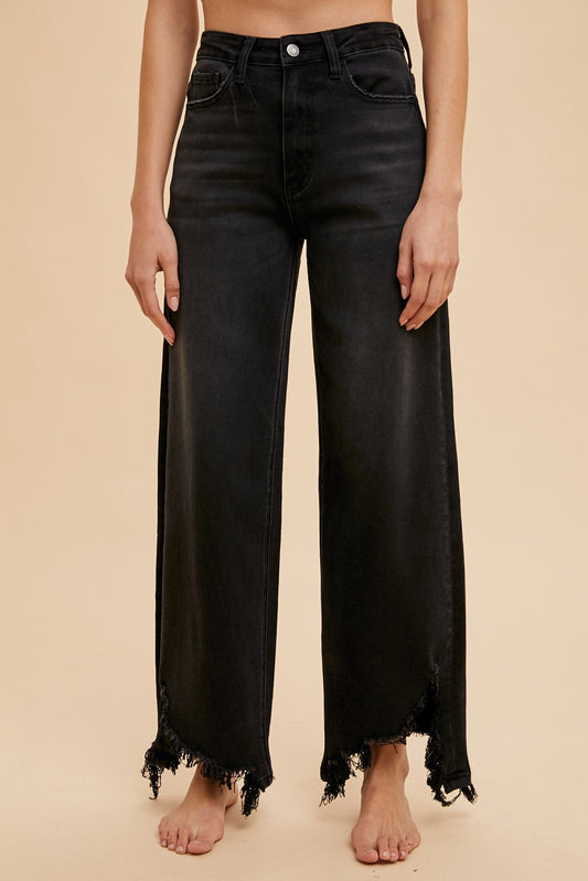 Black Ankle fringe Straight Leg Stretch Denim Jean preorder 6/5