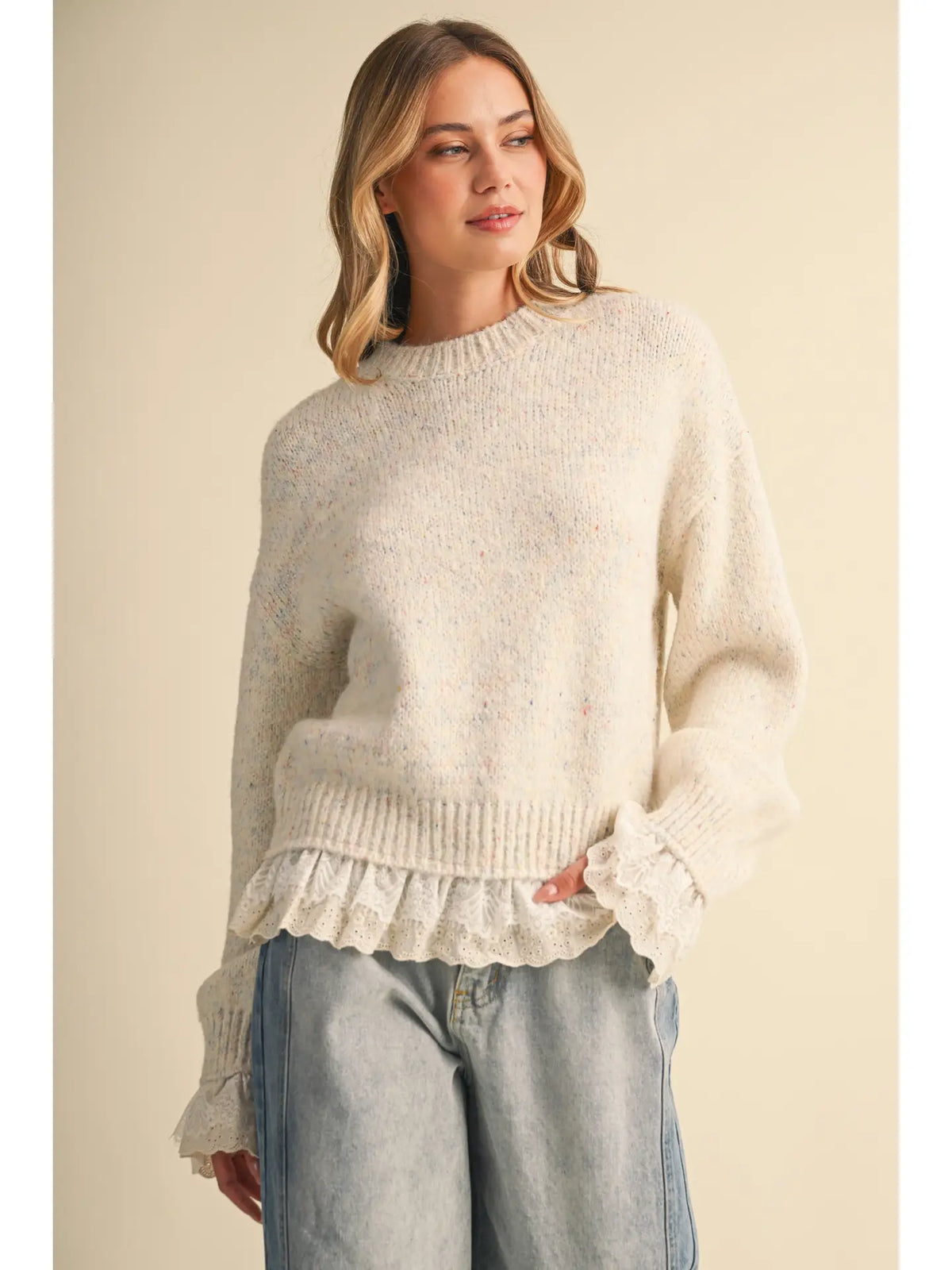 Longsleeve Multicolored Yarn Lurex Lace Trim Sweater PREORDER 11/30
