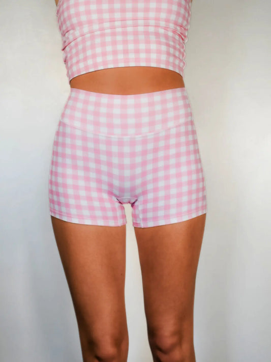 Pivot Gingham Biker Shorts - Pink
