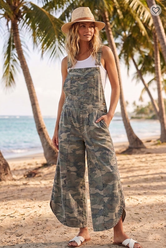 Tulip Washed Camo Relaxed Fit Overalls PREORDER 6/26