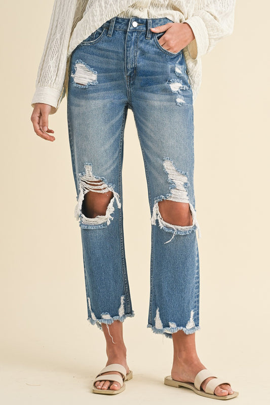 Cropped distressed Mid rise denim