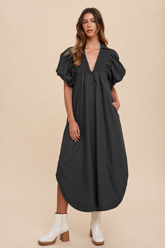 Smocked Black Maxi Dress