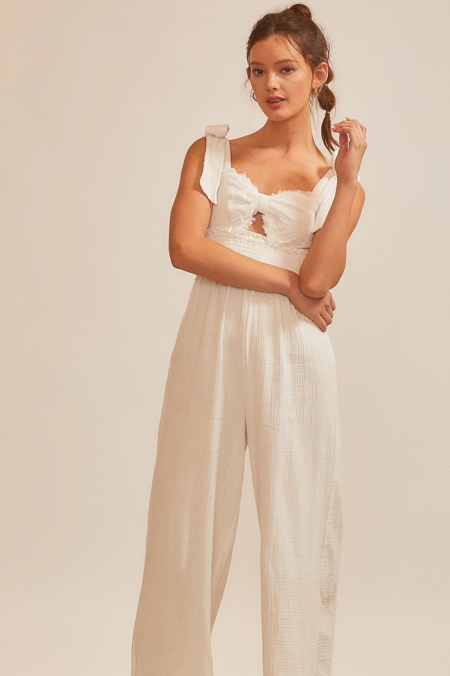 Shoulder Tie Strap Front Tie Knot Jumpsuit