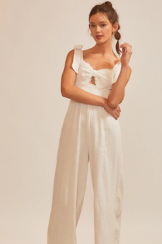 Shoulder Tie Strap Front Tie Knot Jumpsuit