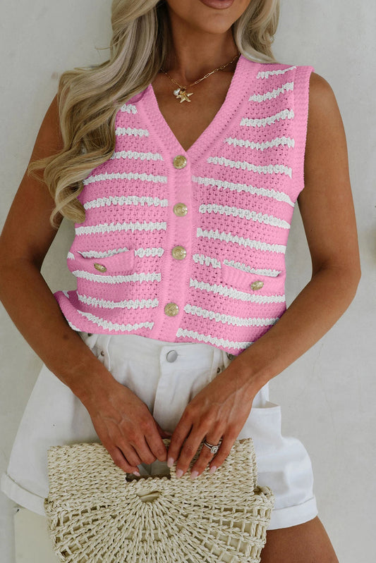 Pink Striped V neck Sweater Vest