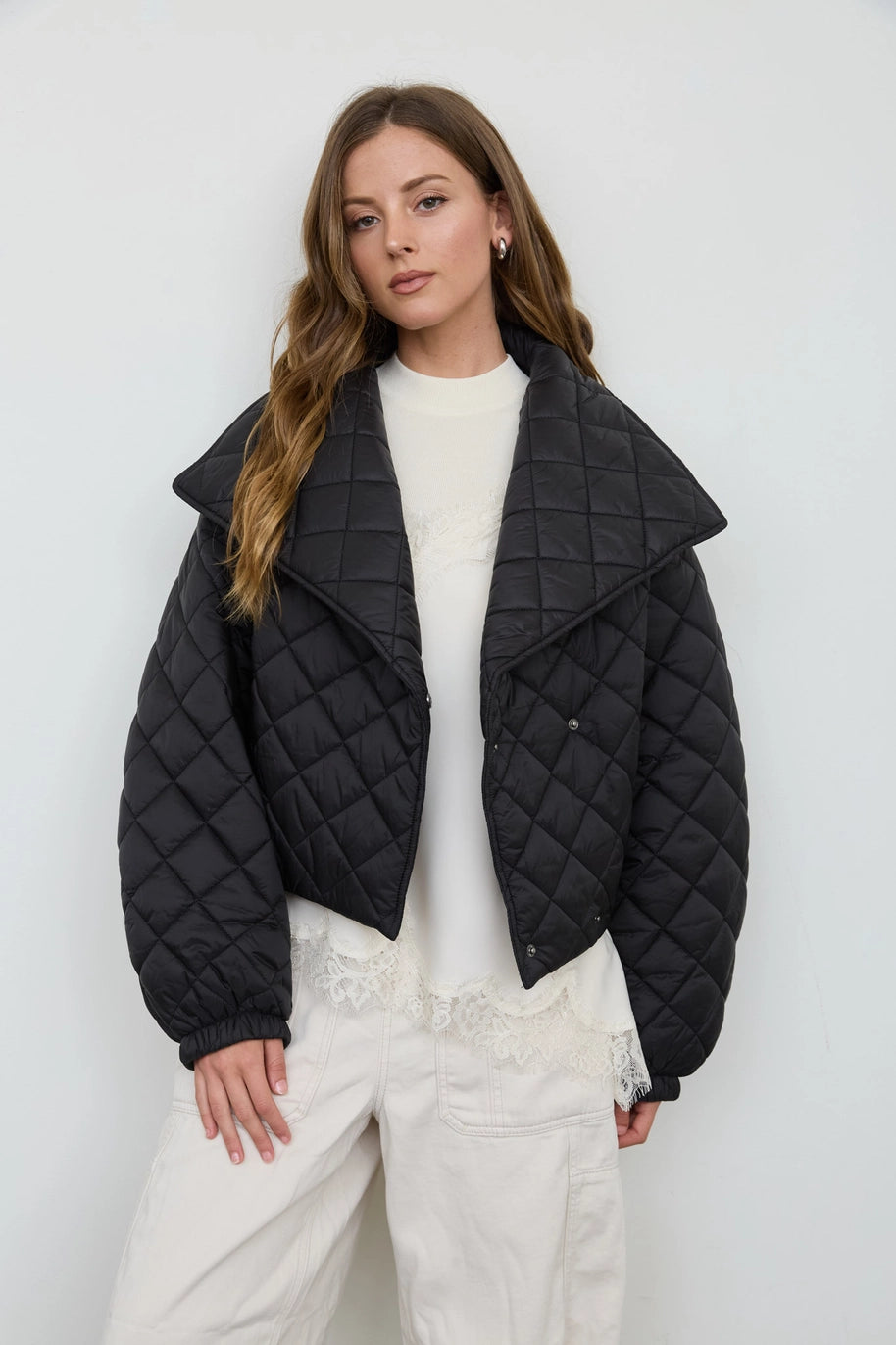 Quilted Shawl Collar Cropped Jacket 2 colors