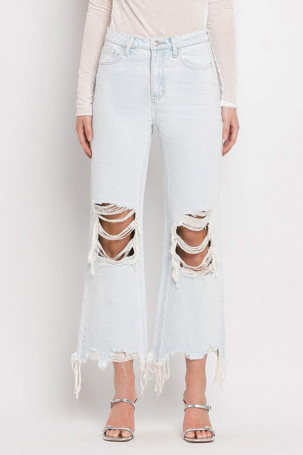 90'S VINTAGE SUPER HIGH RISE CROP FLARE JEANS