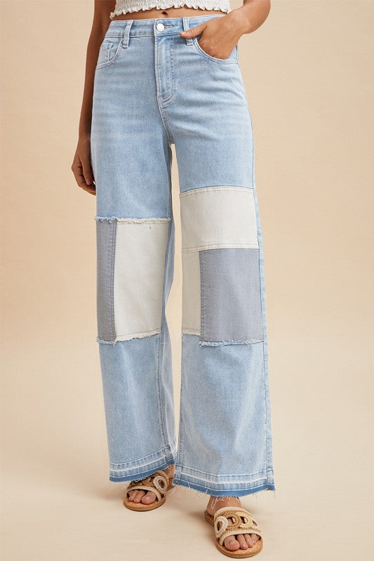 Comfort Stretch Patchwork Wide-leg Jeans