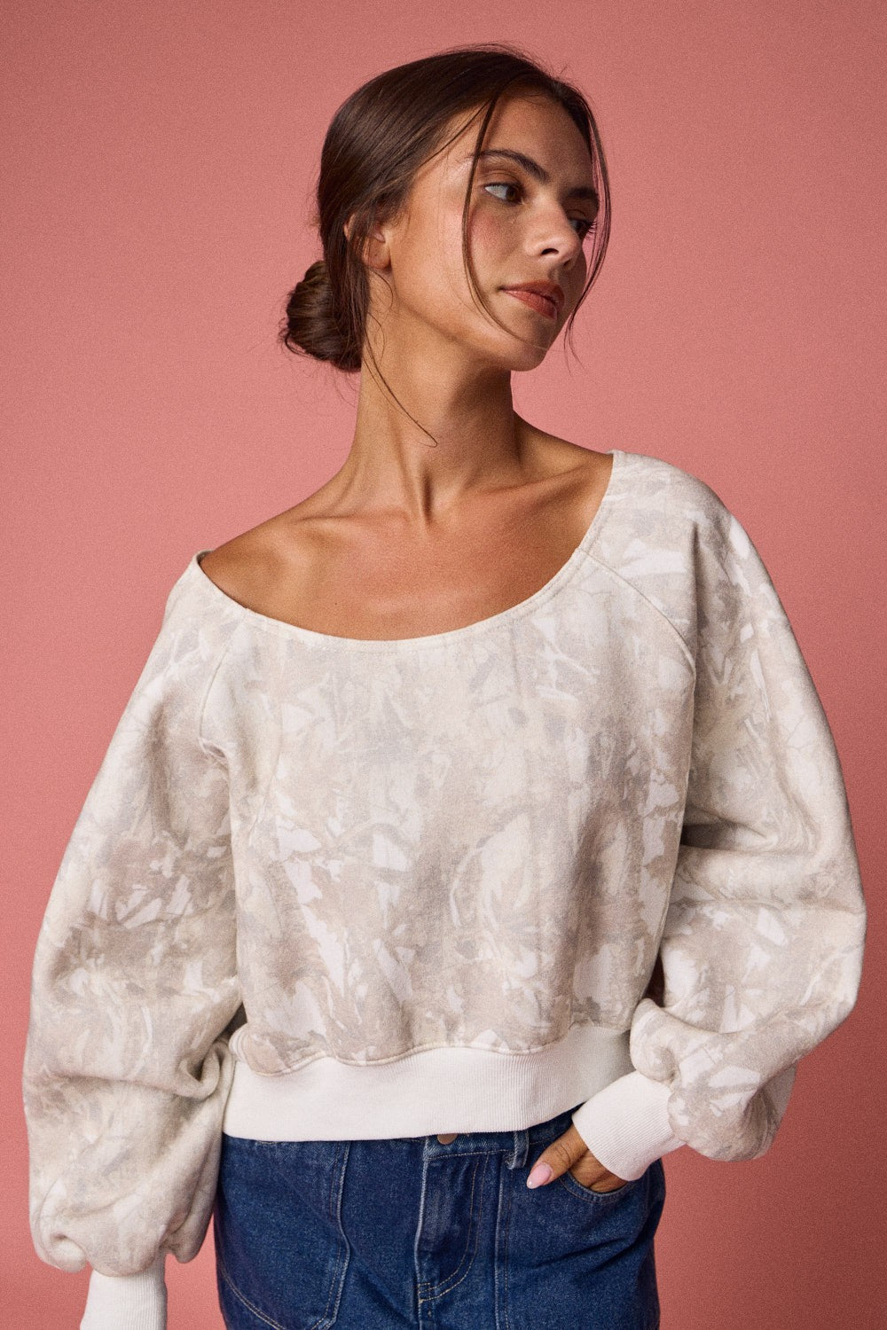 Nature Camo Off Shoulder Sweatshirt preorder 10/30