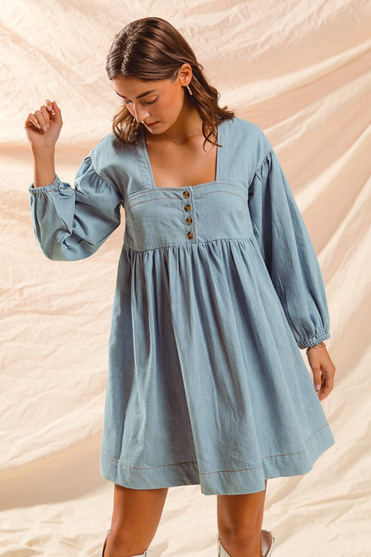 Long Sleeve Denim Babydoll Dress