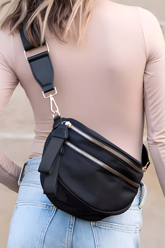 Black Double Zip Crossbody Bag
